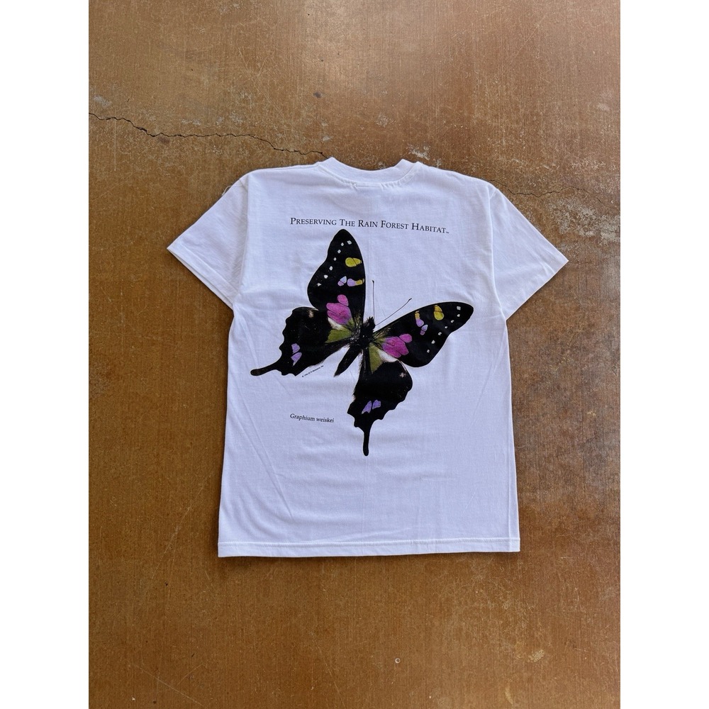 VTG 90s Preserve The Rainforest Habitat Village Butterfly Art T-Shirt Kids 14 Y
